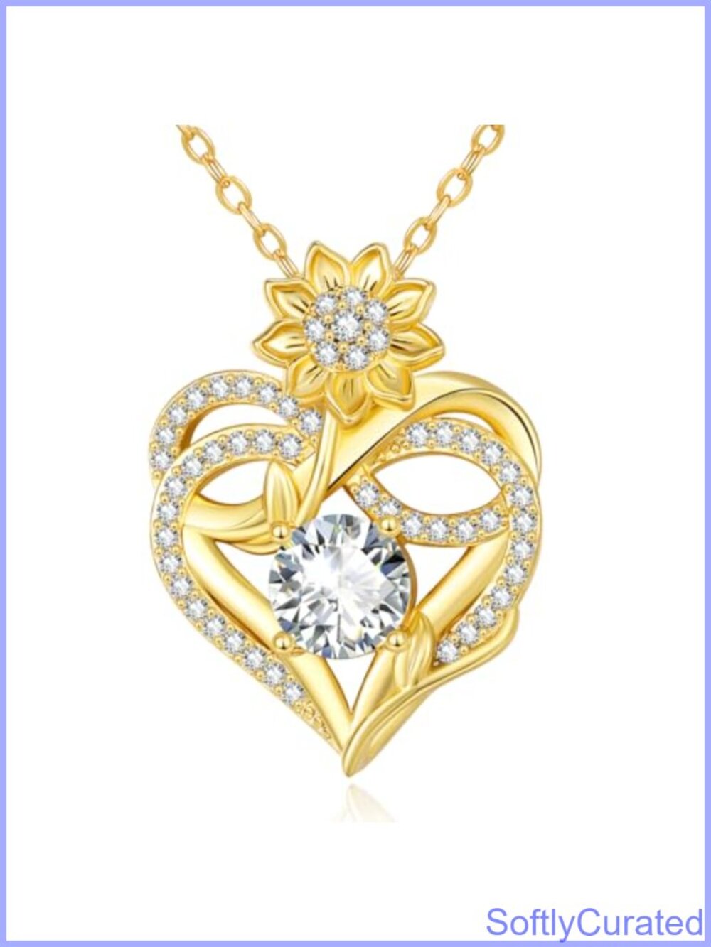 14K Gold Plated Sunflower Birthstone Pendant Necklace Infinity Heart 18in Women
